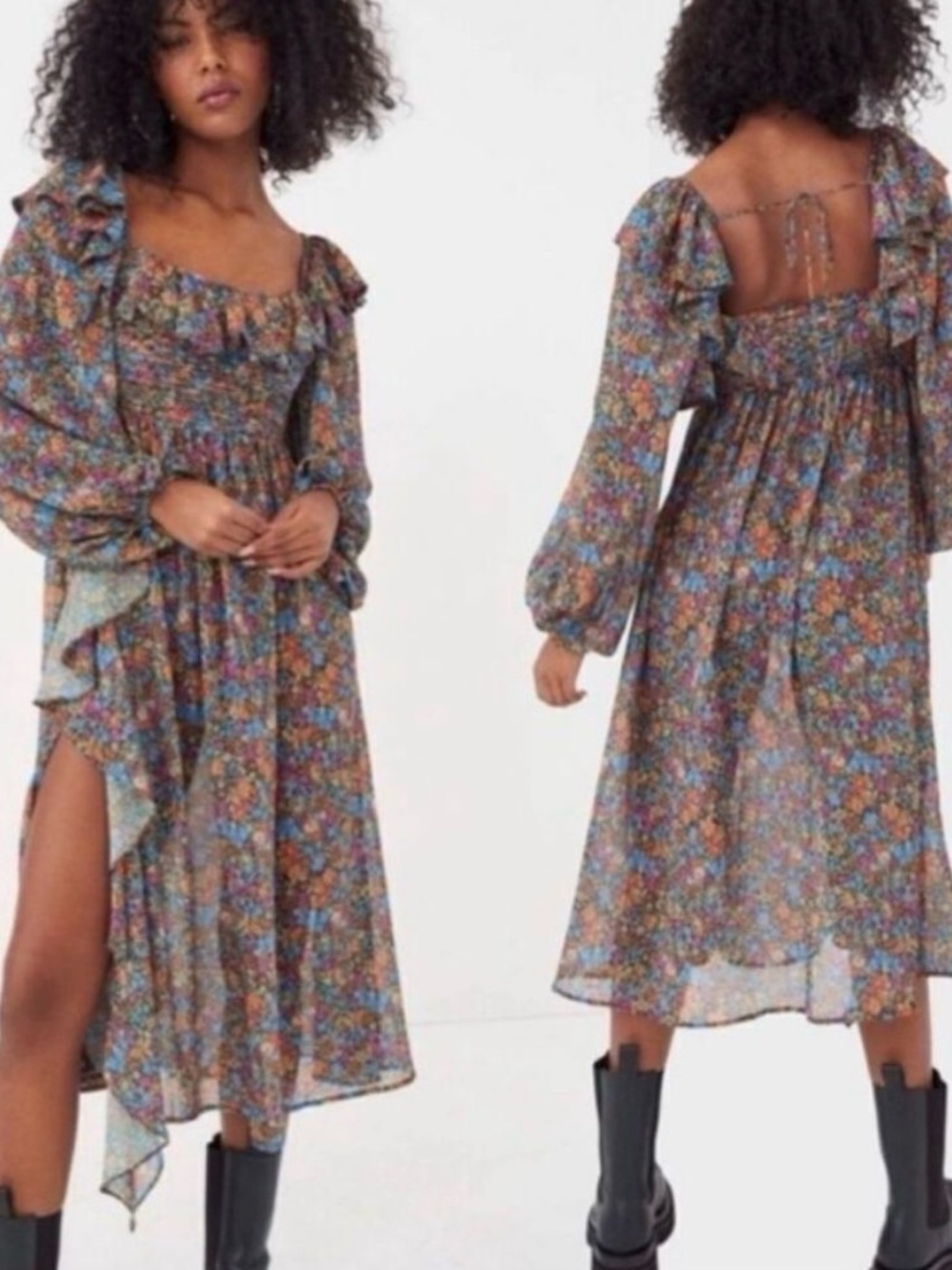For Love and lemons X Revolve Brittany Floral Midi Dress Small Slit $266 boho